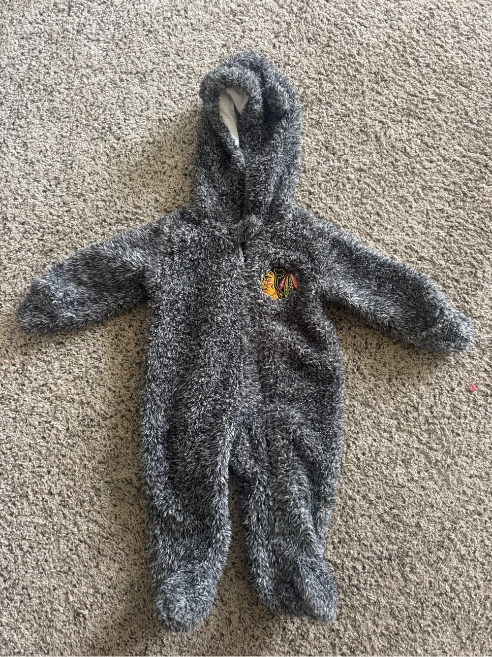 NHL Gray Plush Hooded Baby One-Piece with Team Patch